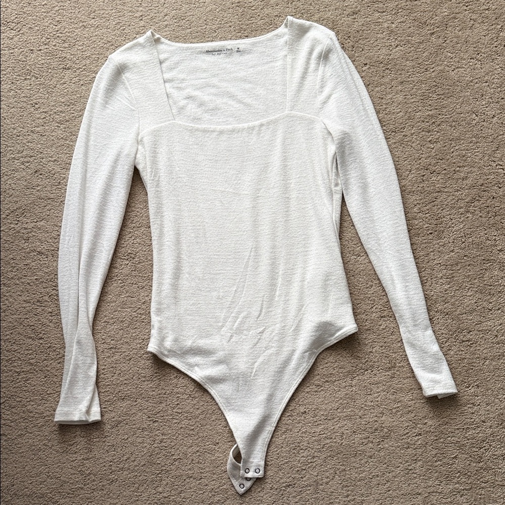 Abercrombie & Fitch Cream Long Sleeve Bodysuit